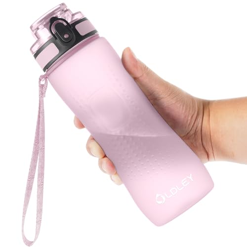 OLDLEY 25 oz Water Bottle, Motivational Water Bottle with Time Marker, Sports Water Bottle With Strap, Leakproof & BPA Free Large Water Bottles for School, Gym, Travel, Outdoor, Tritan,Pink