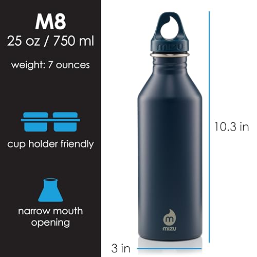Mizu M8 - 25 oz. Single Wall Narrow Mouth Stainless Steel Bottle with Loop Cap - color: Midnight