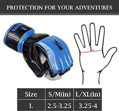 Kruzak MMA Gloves, Half-Finger Boxing Mitts with Hand Wraps - color: Blue, size: Small-Medium