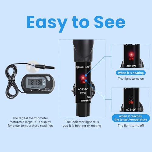 AQUANEAT Aquarium Heater, 300W Fish Tank Heater, Adjustable Submersible Water Thermostat with Digital Thermometer
