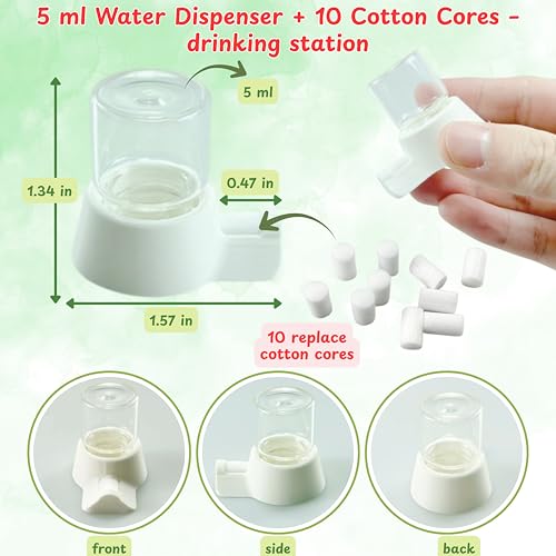Jumping Spider Water Dispenser Enclosure Accessories, Mini Water Dispenser and Mist Bottle with 10 Replace Cotton Cores, Jumping Spider Habitat Decoration Tarantula Enclosure Accessories (White, 5 ML)