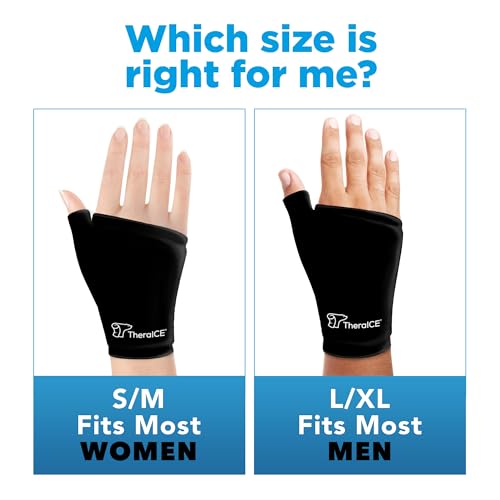TheraICE Wrist Ice Pack Wrap Thumb Brace for Either Hand for Hot & Cold Therapy - Reusable Soft Gel Glove for Injuries, Carpal Tunnel, Arthritis, De Quervain's Tenosynovitis - Fits Most Women - S/M | S/M Fits Most Women Cold Therapy Reusable Soft Gel Glov