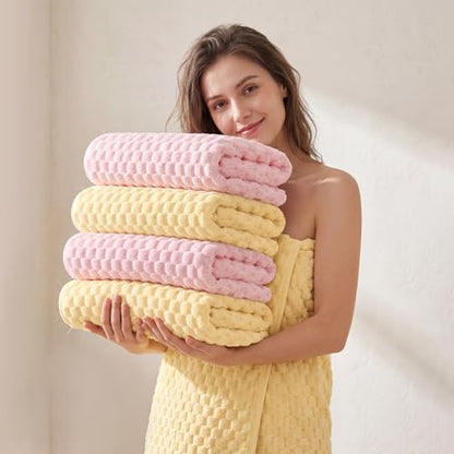 REDKISS 4 Pack Microfiber Bath Towels, Quick Dry, Super Soft, 27"x55" - color: Pink+yellow, size: 27"x55" Bath Towels