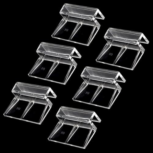 Sliverdew 6 PCS Aquarium Lid Clips, 10 mm Clear Acrylic Fish Tank Lid Holder Aquarium Hoods Support Clamps for Rimless Fish Tank Glass Top - for Thickness 10mm