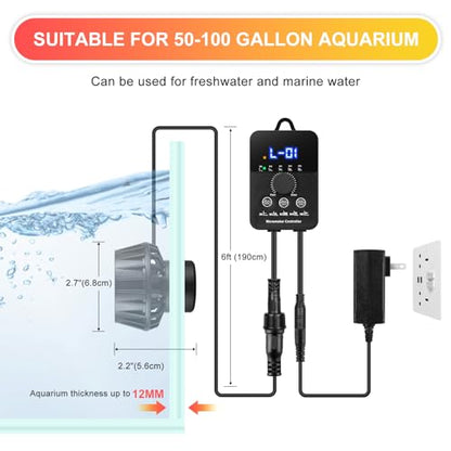 2100GPH Aquarium Wave Maker with Controller Mini DC 24V 12W Powerhead with Magnetic Mounting, Wavemaker with LED Display for 50 to 100 Gallon Tank