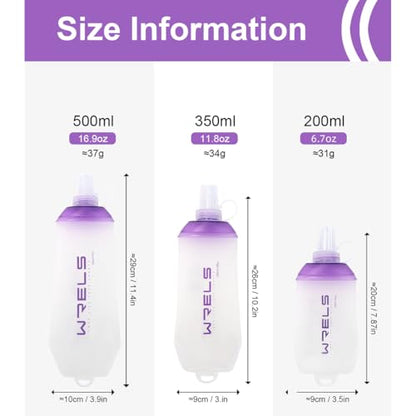 WRELS 200ml/350ml/500ml Collapsible Soft Flask,BPA Free Folding Soft Water Bottle with Hanging Ring,Lightweight TPU Hydration Flask for Running Marathon Cycling Hiking(200ml-2 Packs) - color: Purple-200ml*2