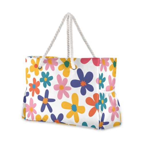 senya Large Beach Bags Totes Canvas Tote Shoulder Bag Soft Wave Water Resistant Bags for Gym Travel Daily Ocean - color: Colorful Flower