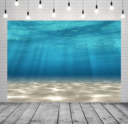 BELECO 5x3ft Fabric Underwater Backdrop Blue Sea Underwater World Ocean Waves Sandy Beach Sunlight Rays Background Aquarium Backdrop Undersea Party Decorations Baby Shower Birthday Photo Props