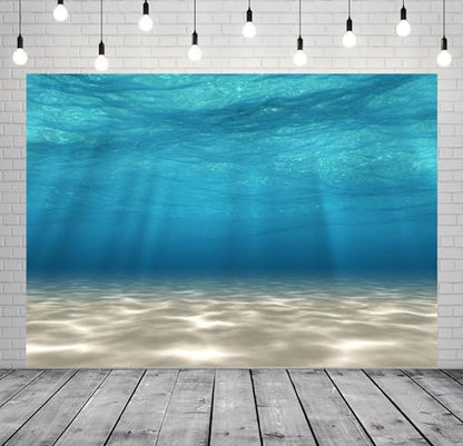 BELECO 5x3ft Fabric Underwater Backdrop Blue Sea Underwater World Ocean Waves Sandy Beach Sunlight Rays Background Aquarium Backdrop Undersea Party Decorations Baby Shower Birthday Photo Props