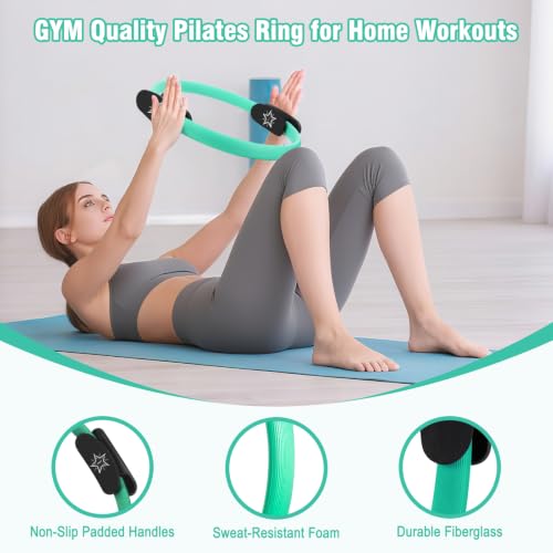 Pilates Kit Equipment, Pilates Ring and Ball for Women Home Workout | Pilates Set with 14'' Magic Circle, Wrist Weights, Resistance Bands, Yoga Strap, Socks, Bag, Essentials Accessories Kit - color: Green
