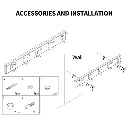 Badiano Heavy Duty Wooden Coat Rack, Wall-Mounted Organizer, 24 Inch, White - color: White, size: 5 Hooks