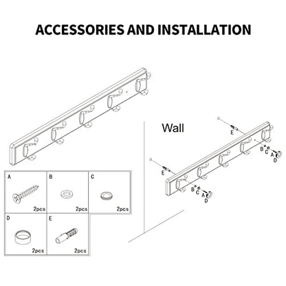 Badiano Heavy Duty Wooden Coat Rack, Wall-Mounted Organizer, 24 Inch, White - color: White, size: 5 Hooks