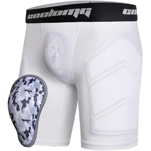 COOLOMG Youth Boys Baseball Sliding Shorts with Cup Pocket - color: White, size: Small