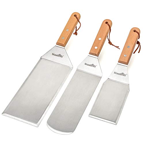 Stanbroil Stainless Steel Spatula Set Tools for Blackstone and Camp Chef Griddle, Metal Long Spatula and Hamburger Turner for Griddle Flat Top BBQ Grill, Set of 3