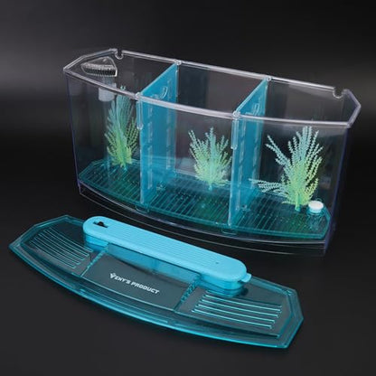 Yctze LED Acrylic Aquarium Breeding Box and Kit - Ideal for Betta Fish, Dual and Mini Aquarium Environment (Blue) - color: Blue