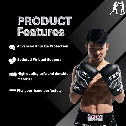 Yokkao Muay Thai Boxing Gloves – Essential Gloves for Beginners Men & Women Microfiber Leather Multi-Layered Foam Padding & Secure Fit - size: 10oz