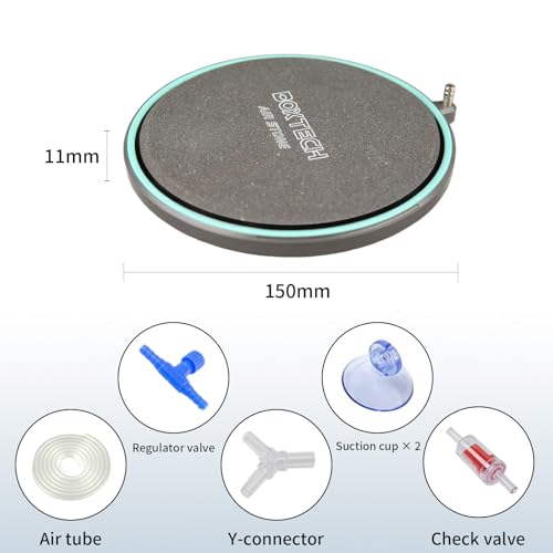 6 Inch Air Stone for Aquarium – Extra Large Quiet Air Diffuser with Valve, Maximum Oxygenation & Super Tiny Bubbles, Professional-Grade Airstone for Big Saltwater,Freshwater Aquarium - size: 6 inch