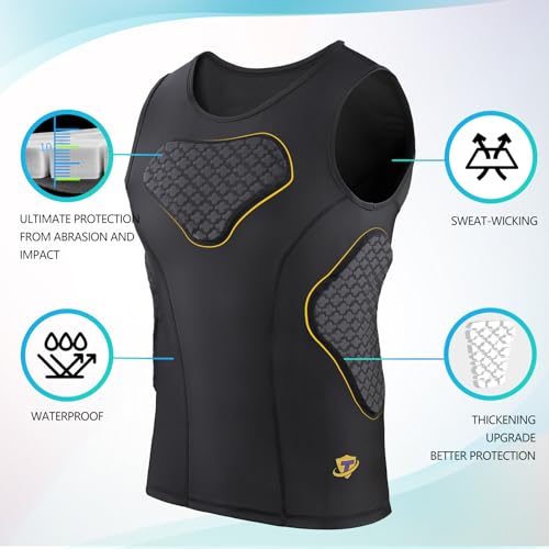TUOY Adult Rib Chest Protector, New Version - Padded 5 Pads Baseball Football Lacrosse Rib Heart Sternum Guard - color: Black, size: Small
