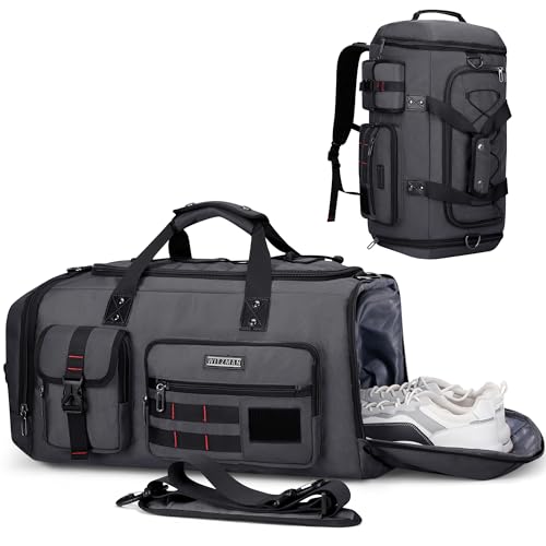 WITZMAN Duffle Bag for Men 3 in 1 Convertible 45L Nylon Gym Travel Backpack | Multi-pockets with Shoe Compartment and Dry-wet Pocket, One Duffel Bag for Sports, Weekender, Overnight, B693 Silvery Grey - color: Silvery Grey