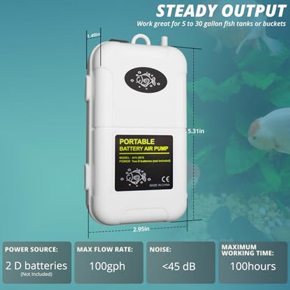 Mini Aquarium Portable Battery Air Pump for 6 Gallon Fish Tanks Aerator Pump with Bracket Airline Tubing Air Stone Control Vale and Check Valve Accessories