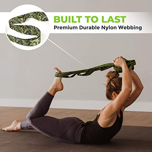 Stretching Strap for Physical Therapy, 12 Multi-Loop Stretch Strap 1.5" W x 8' L, Neoprene Handles, Physical Therapy Equipment, Yoga Straps for Stretching, Leg Stretcher. - color: Camo