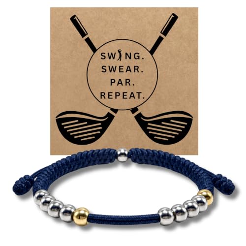 Golf Counter Bracelet, 10 Bead Handmade Score Counter, Adjustable Stainless Steel Beads, Easy Stroke Counting Accessory for Men and Women - color: Navy