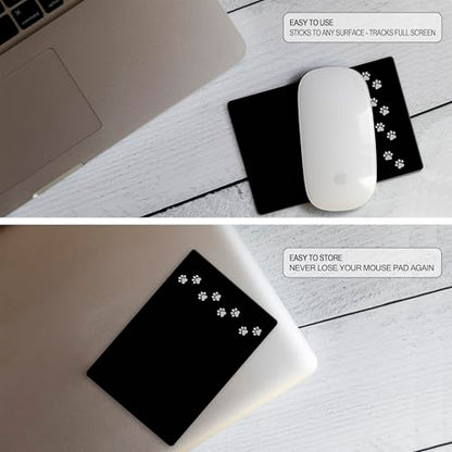 Mouse Pad Adhesive Bottom - Sticks to Any Surface - Portable - Webcam Covers Included (2 Pack - Dog PAW) - color: 2 PACK - DOG PAW