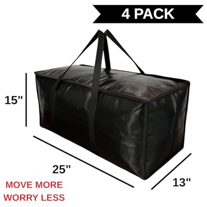 4-Pack Black Moving Bags, Extra Large Storage Bags with Zipper, Water Resistant Packing Bags for Moving Supplies, Heavy Duty Moving Totes with Carrying Handle - size: 4 Pack