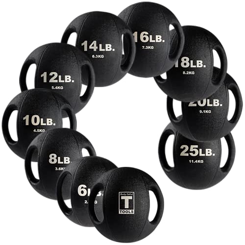Body-Solid Exercise Medicine Balls, Heavy-Duty Non Slip Rubber Grip with Dual Handles Medicine Ball for Weights Training, Weightlifting & Core Workouts - size: 6 lb