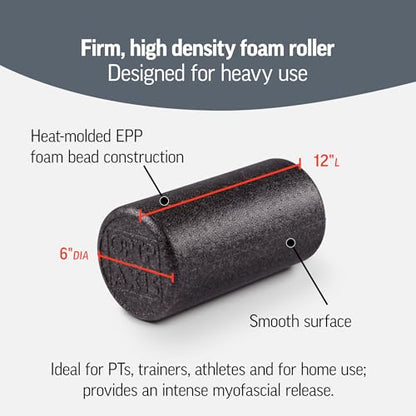 OPTP AXIS Firm Density Foam Roller – Round, Black, 12"L X 6" | High density firm foam roller for physical therapy, yoga, Pilates, fitness exercise & sports training, Heat-molded EPP foam - color: Black - 12" X 6" Round