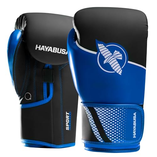 Hayabusa Sport Boxing Gloves - Dual-Splinted | Wrist Support, Multi-Density Foam Padding, Contoured Fit, Kickboxing Muay Thai, Beginner Sparring, 12oz 14oz 16oz, Men Women - color: Blue/ White, size: 10oz