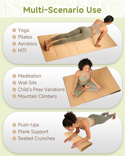 Rocalt Foldable Cork Yoga Mat, Non Slip Travel Pilates Workout Mat