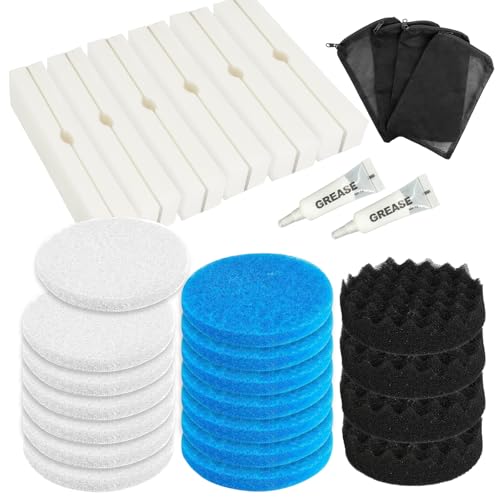 30 Pcs Filter Media Replacement Set with Quick Clear/Water Polishing Pads, Foam Pads, Fish Tank Filter Mesh Bags, Silicone Lube for Fluval Fx2 Fx4 Fx5 Fx6, Freshwater, Saltwater Aquariums