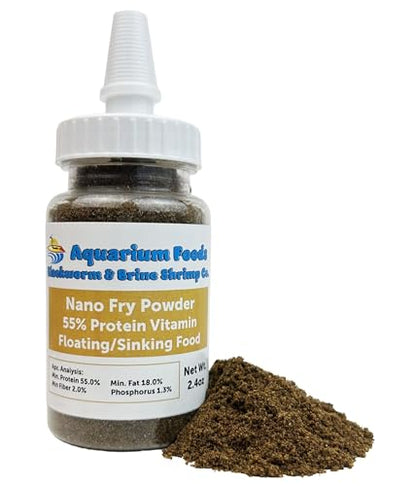 Nano Fry Powder, 55% Protein Vitamin Rich Floating/Slow Sinking Powdered Fry Growth Food for All Tropical Fish, Baby Cichlids, Bettas, Tetras, Guppies...2.4oz Squeeze Bottle