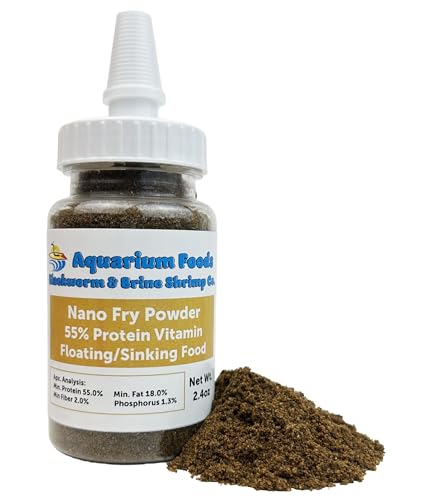 Nano Fry Powder, 55% Protein Vitamin Rich Floating/Slow Sinking Powdered Fry Growth Food for All Tropical Fish, Baby Cichlids, Bettas, Tetras, Guppies...2.4oz Squeeze Bottle