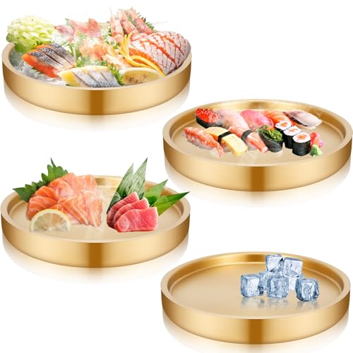 LemonRoad 4 Pcs 11 Inch Shrimp Cocktail Serving Dish Chilled Serving Trays Cold Tray for Halloween Parties Buffets Multiple Guests, Stainless Steel Ice Tray for Chilled Dip(Gold) - color: Gold