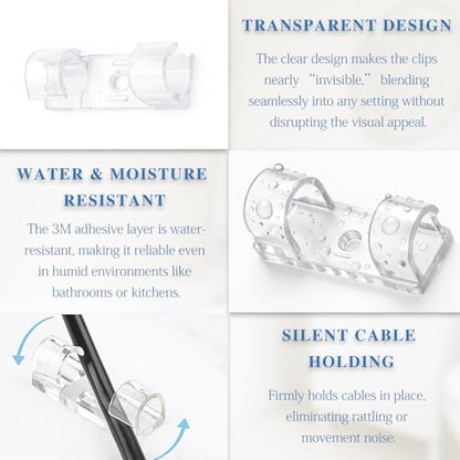 Clear Adhesive Cable Clips – Strong Nylon Wire Holders for Desk, Wall, Car, and Light Cord Management (60-Pack, Indoor/Outdoor Use)