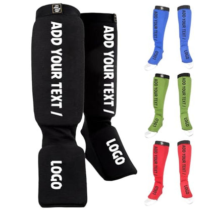 O2TEE Custom MMA Shin Pads Make Your Own Protective Shin Guards for Muay Thai Kickboxing Sparring and Training, for Adults, Kids, and Youth - color: black