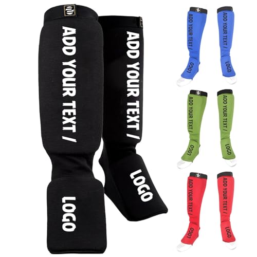 O2TEE Custom MMA Shin Pads Make Your Own Protective Shin Guards for Muay Thai Kickboxing Sparring and Training, for Adults, Kids, and Youth - color: black