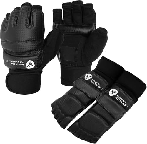 FINGER TEN Taekwondo Sparring Gear Hand & Foot Protector - color: Black, size: X-Small