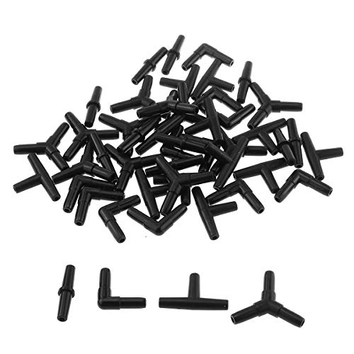 DGZZI Aquarium Air Valve Connector 48PCS 4Type Black Plastic Air Valve Connectors Splitters for Fish Tank 3/16 Air Line Air Pump