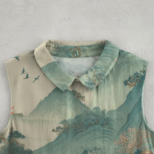 domirica Graceful Japanese Art Pattern Sleeveless Collared Tank Top Soft Casual Boho Sleeveless Tshirts for Women - color: Bamboo, size: 3X-Large