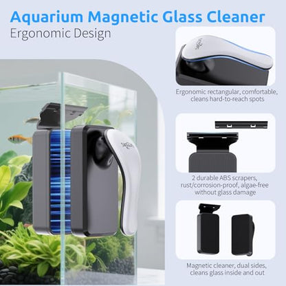 SEAOURA Magnetic Aquarium Cleaner, Dual-Sided Algae Scraper, Floating Anti-Scratch Magnetic Glass Brush for Freshwater & Saltwater Fish Tanks - size: S For 1/3" (8mm) Thick Glass