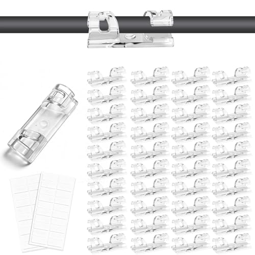 Adhesive Cable Wire Clips Clear (40 PCS) with Screw Holes - Strong Sticky or Screw-Mountable Cord Holders for Wall, Under Desk, Car, PC & Ethernet Cords, Indoor/Outdoor Christmas Lights Organizer - size: 40PCS