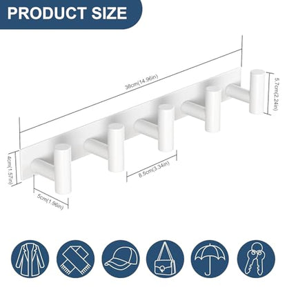 PMMASTO White Stainless Steel Wall Coat Racks with 5 T-Shaped Hooks, 1 Pack - color: White, size: 5 "T" Hooks, 1PACK