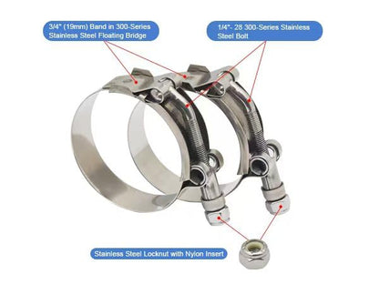 3.25" T Bolt Hose Clamp Stainless Steel - Working Range 89mm - 97mm for 3.25" I.D. Hose with 3mm - 6mm Wall Thickness, Roadformer T-bolt Clamp Featured to Provide Reliable Sealing Force, 2 Pack - size: 3.25" Hose Clamp 89mm - 97mm (3.50" - 3.82")