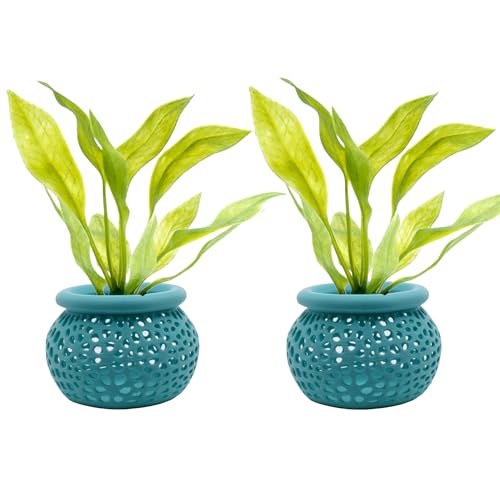 Aquarium Plant Pot Holders, Aquatic Plant Holder, Securely Hold Aquatic Plants, Promoting Healthy Root Growth, Fish Tank Aesthetic (Set of 2 (Cyan)) - color: Set of 2 (Cyan)
