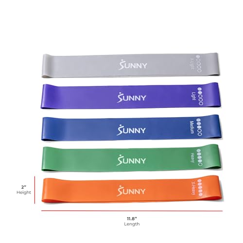 Sunny Health & Fitness 5-Level Resistance Loop Bands for Strength Training | Full-Body Workout, Progressive Exercise, Yoga, Pilates, Recovery, Lightweight, Compact, Carry Bag for Travel