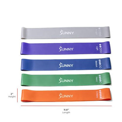 Sunny Health & Fitness 5-Level Resistance Loop Bands for Strength Training | Full-Body Workout, Progressive Exercise, Yoga, Pilates, Recovery, Lightweight, Compact, Carry Bag for Travel