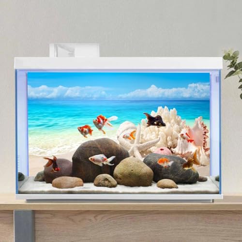 AWERT Vinyl 48x18 inches Sea Beach Aquarium Background Summer Starfish Fish Tank Background Blue Ocean Terrarium Background - size: 48x18in/120x45cm